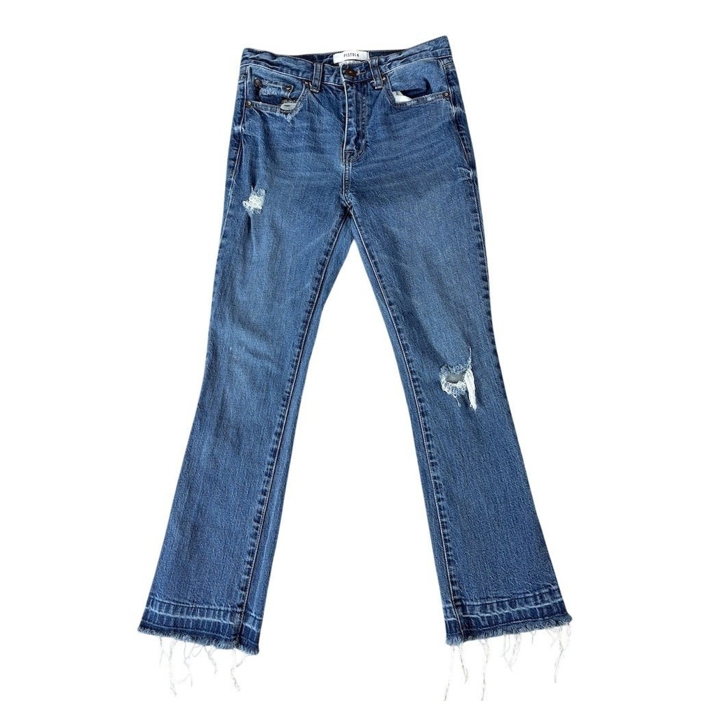 Pistola Jeans Womens Size 25 Blue High Rise Distressed Raw Hem Kick Flare